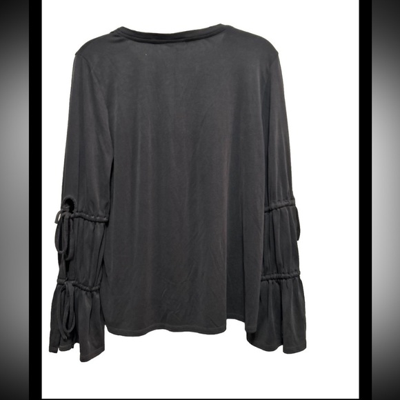 Skies are Blue top Women’s Medium long Bell Sleeve tie gray Boho peasant comfy - Picture 2 of 16